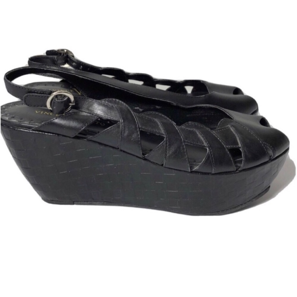 Vince Camuto V leather black platform peep toe sandals. Size 10.